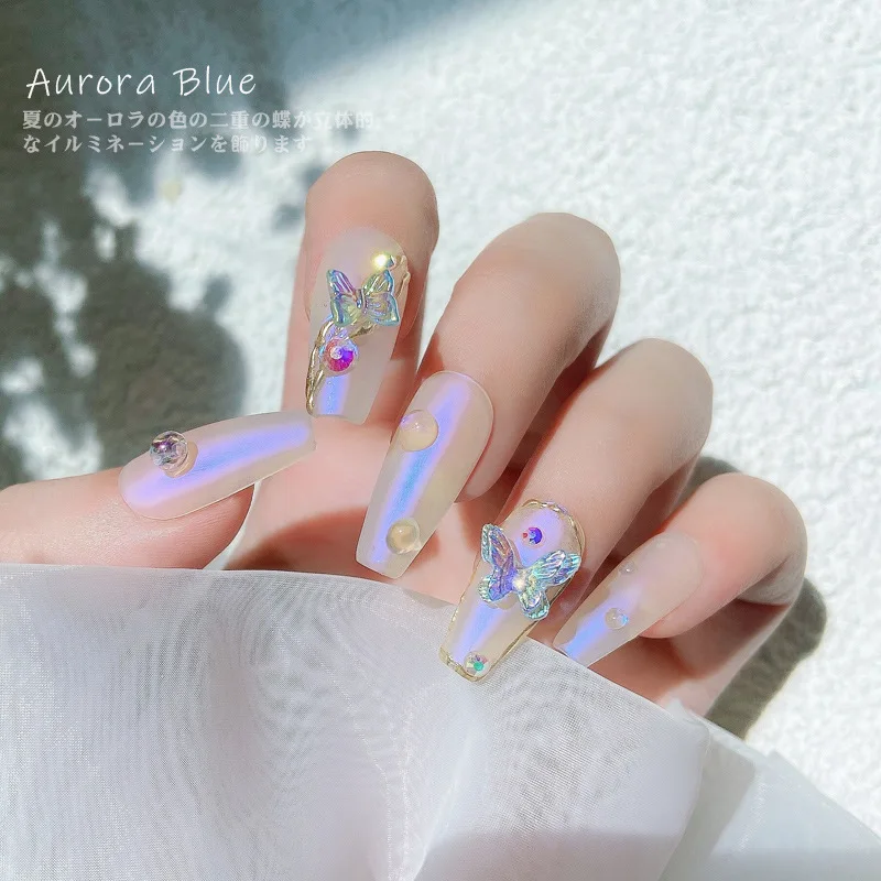 50Pcs Aurora Double-Wings Butterfly Nail Art Charm 3D 11*8mm Polar Light Butterfly Nail Decor Oranment DIY Kawaii Nail Figures