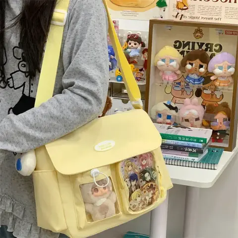 Japan Style Cute School Girl Crossbody Shoulder Bag Preppy Style Large Capacity Messenger Tote Transparent Ita Bag Kawaii