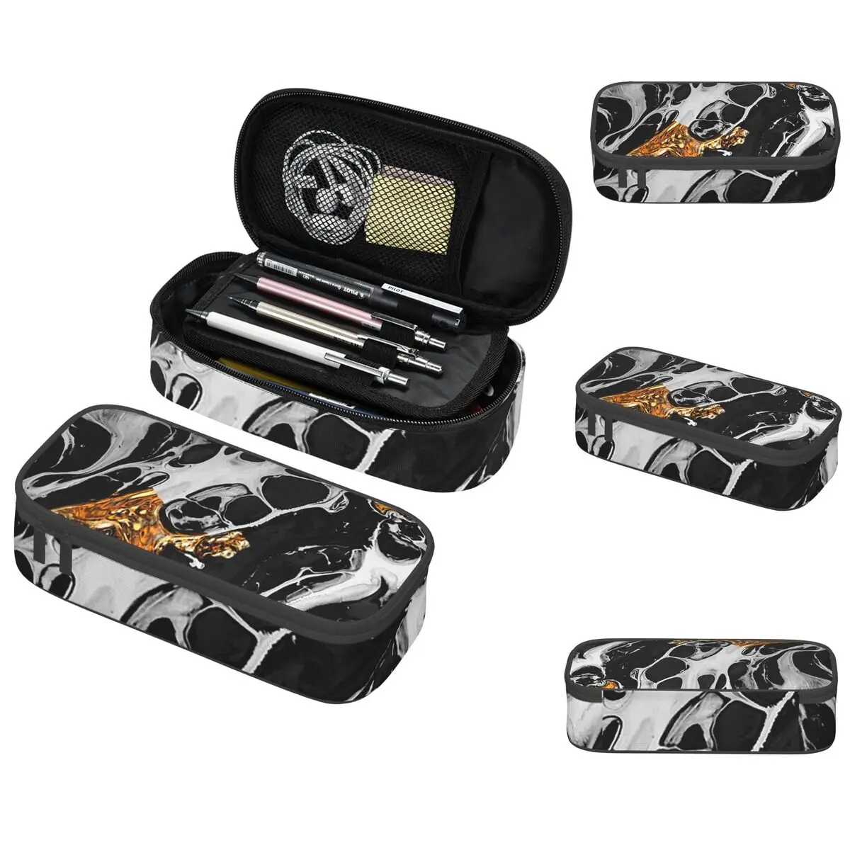 Marble Veins Black And White Golden Pencil Case for Studen Gifts Pen Box Pencil Bag Stationery Supplies Pen Holder Bag
