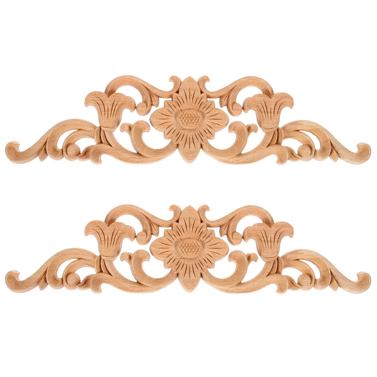 

2 Pcs Wood Carving Decal Applique 32x8cm Unpainted Vintage Home Decor Door Furniture Wooden Appliques Storage Box