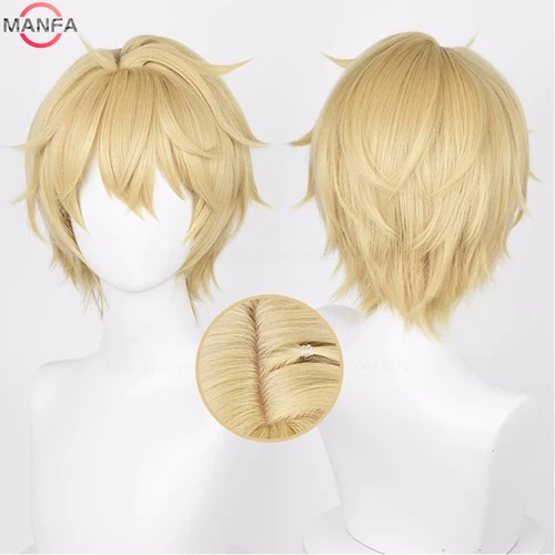 Peluca de Cosplay Gepard Landau de 30cm, pelo corto liso amarillo para hombres, juego Honkai Star Rail, pelucas sintéticas resistentes al calor para fiesta de Cosplay