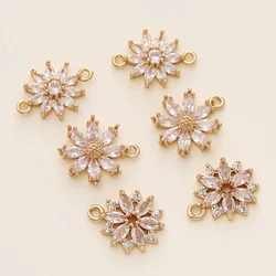 4/6Pcs 18K Gold Color Plated Brass Zircon Flower Shape Pendants for DIY Women Jewelry Making Necklace Earrings Accessories