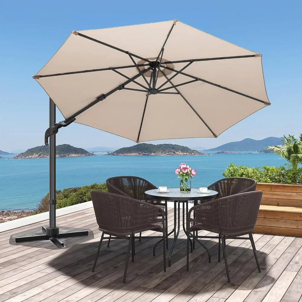 Pára-sol com alça giratória, fácil inclinação, giratória de 360 °, pára-sol redondo para jardim, piscina, cantilever ao ar livre, 10ft