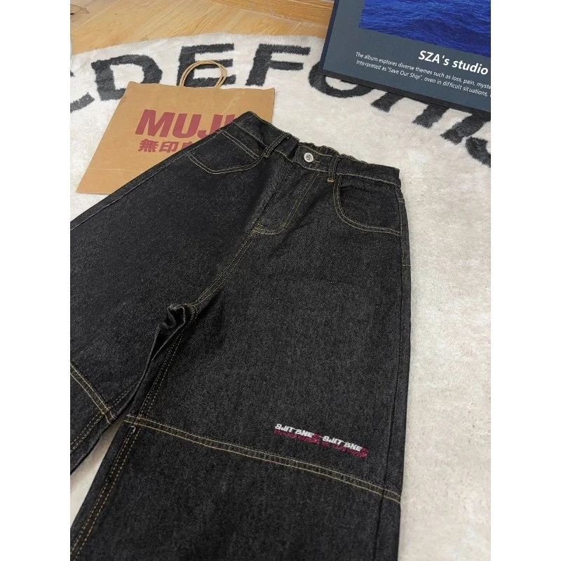 Men's Korean Y2K Denim Shorts 2026 Spring Summer American Retro Loose Wide Leg Solid Color Seven-Point Jeans