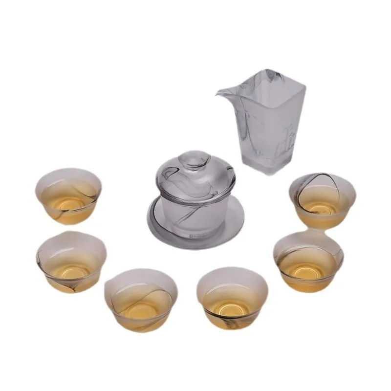 طقم شاي كونغ فو، وعاء غطاء شاي سميك من الزجاج، معرض فنجان الشاي المنزلي #1