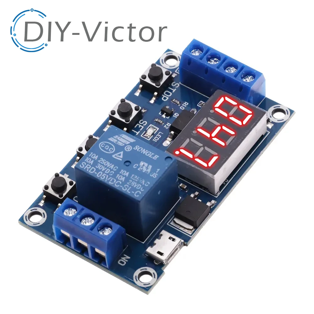 DC 6-30V Support Micro TYPE-C USB 5V LED Display Automation Cycle Delay Timer Control Off Switch Delay Time Relay 6V 9V 12V 24V