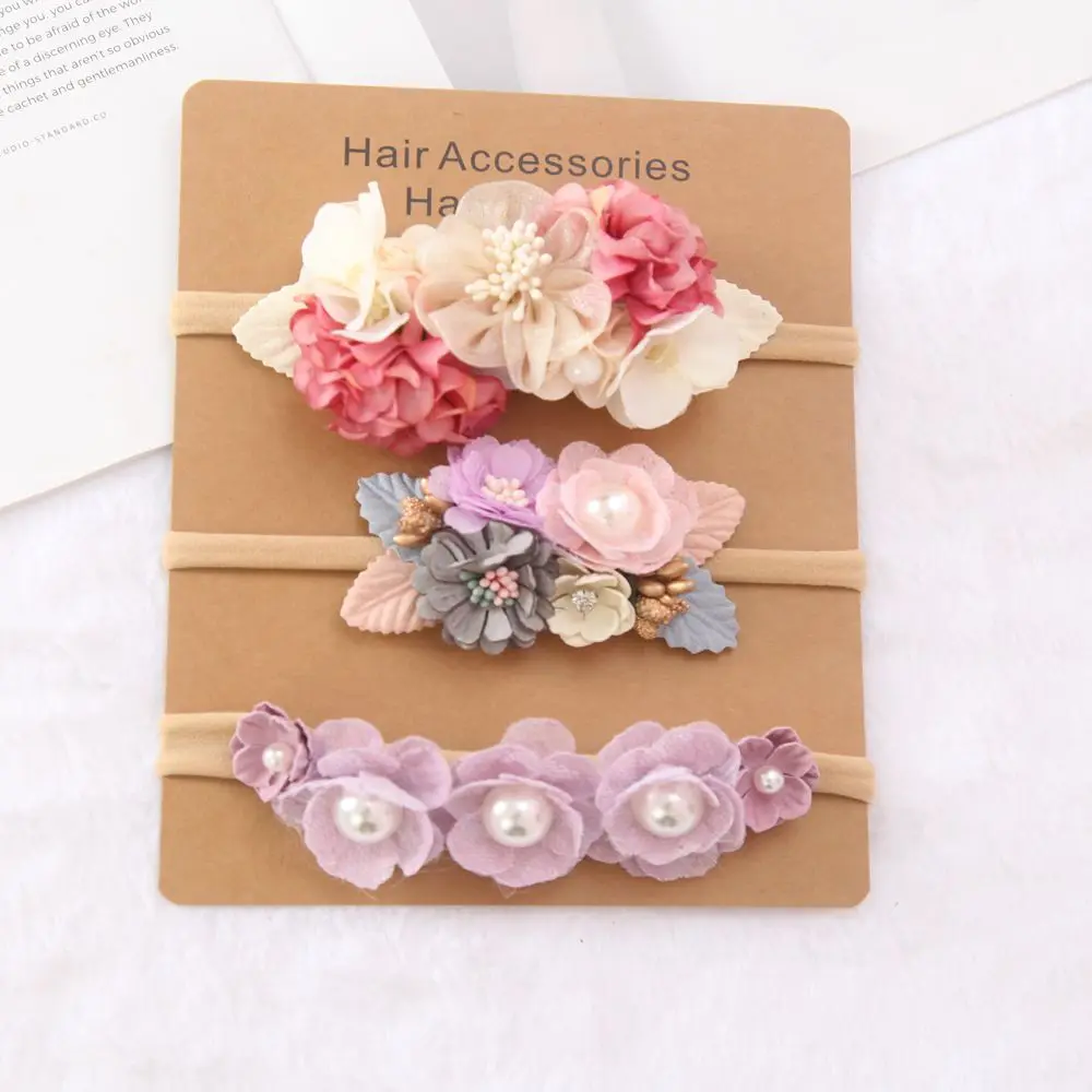 Baby Girl Headband Cute Baby Elastic Hair Band Newborn Head Flower Toddler Headband Headwear Kids Accessories 3pcs/set