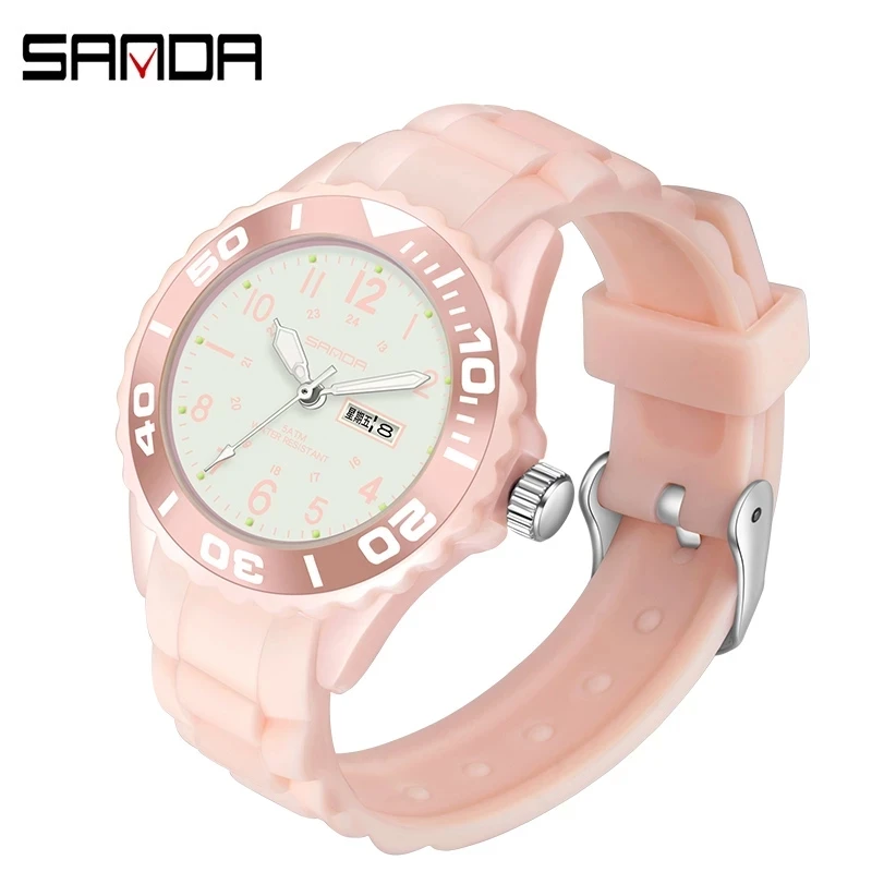 

SANDA New Ladies Wrist Watches Dress Blue Watch Women Watches Silicone Strap Blue Clock Women Watch With Day Montre Femme 1053