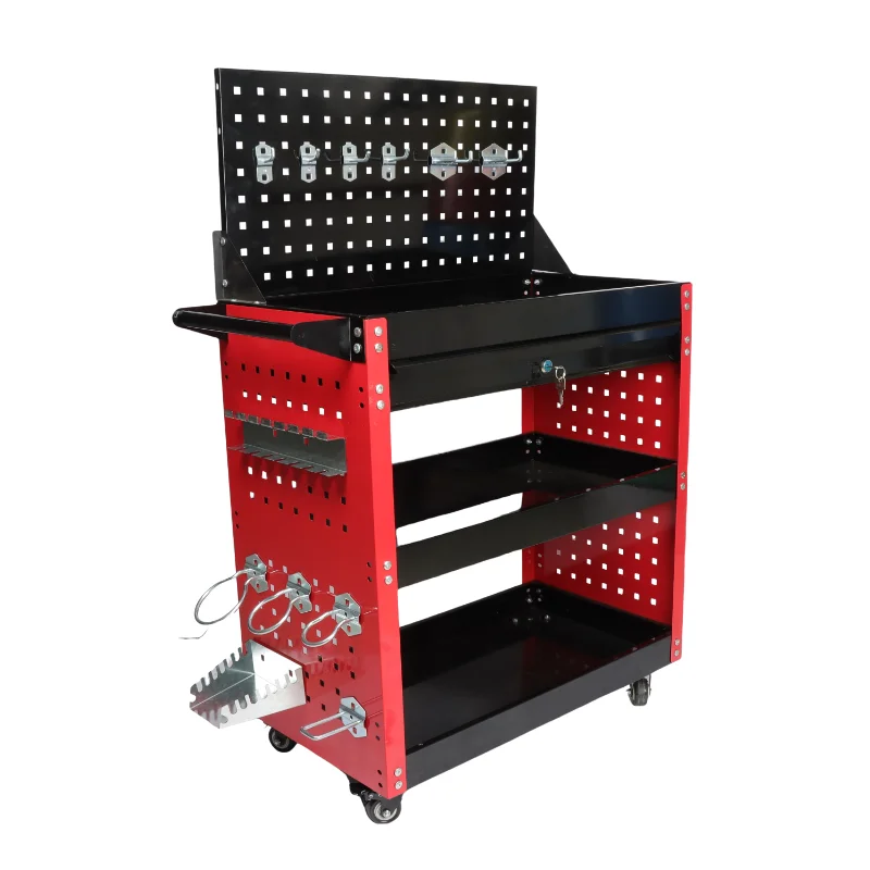 Metal Foldable Medium Duty Tool Cart with Drawer Backboard and Back Panel 3D Storage