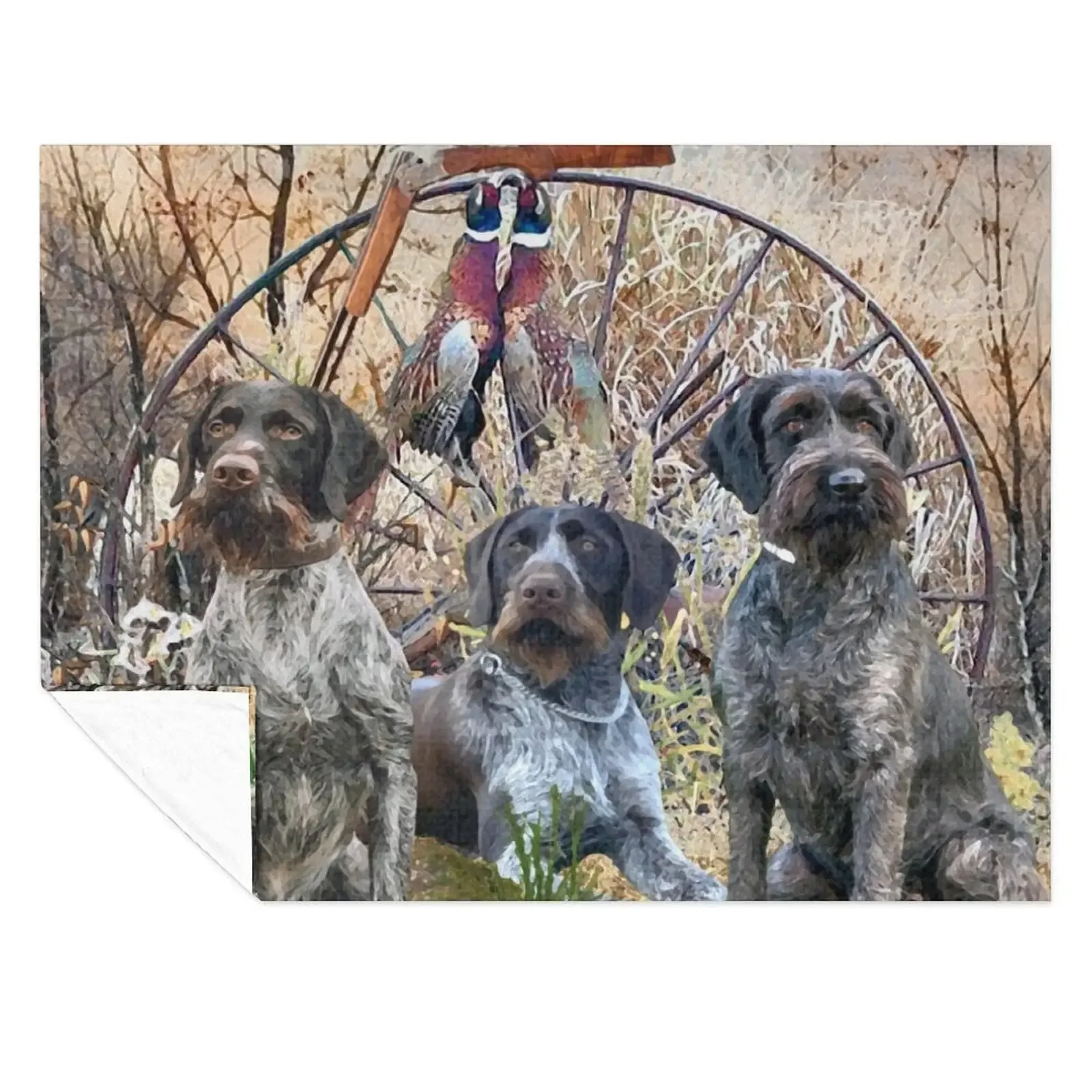 

German Wirehaired Pointers with pheasants (GWP) Throw Blanket Beautifuls Travel For Baby Comforter Blankets