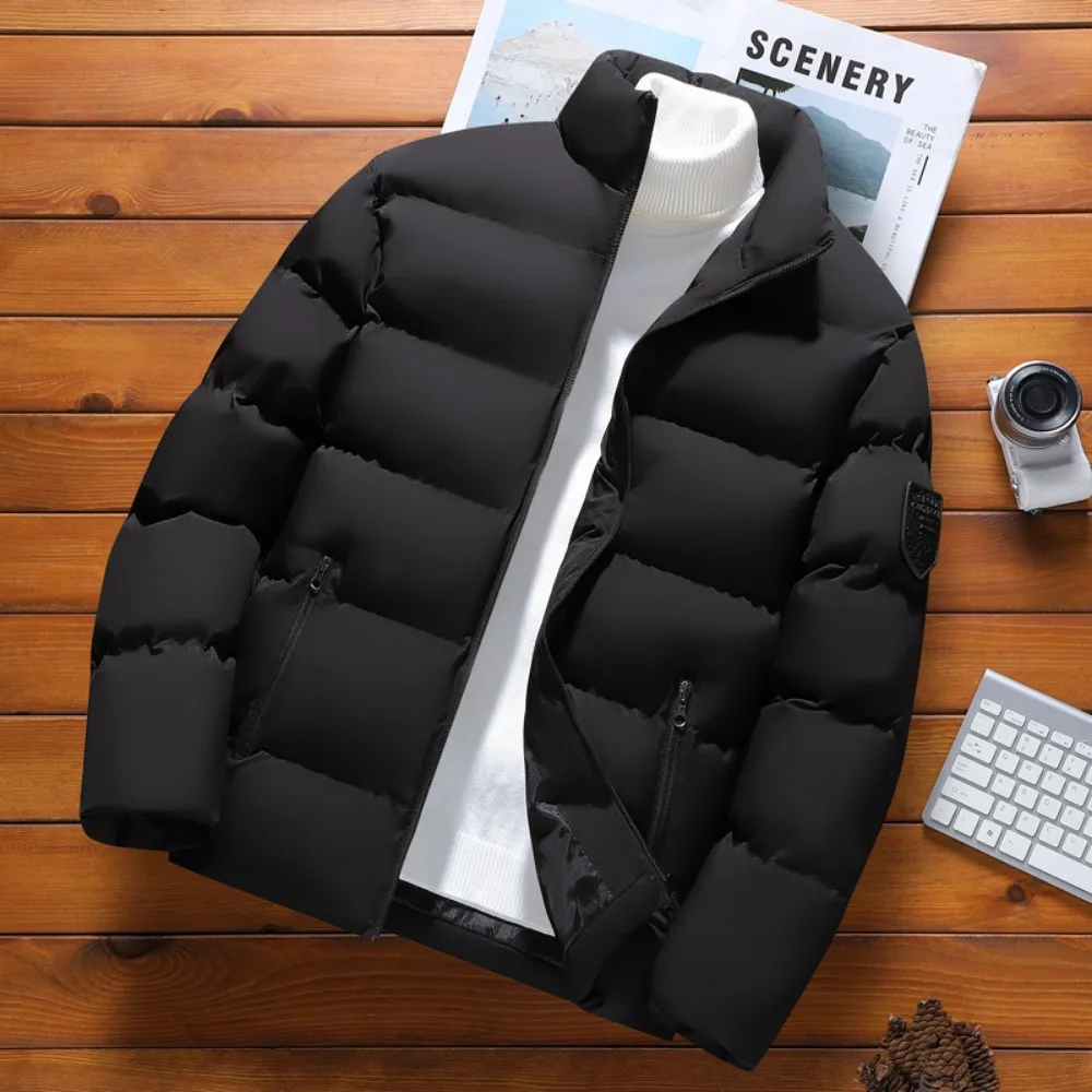 Novo coreano parka jaqueta masculina outono inverno algodão acolchoado quente engrossado homem moda gola roupas 2024 casacos puffer juventude