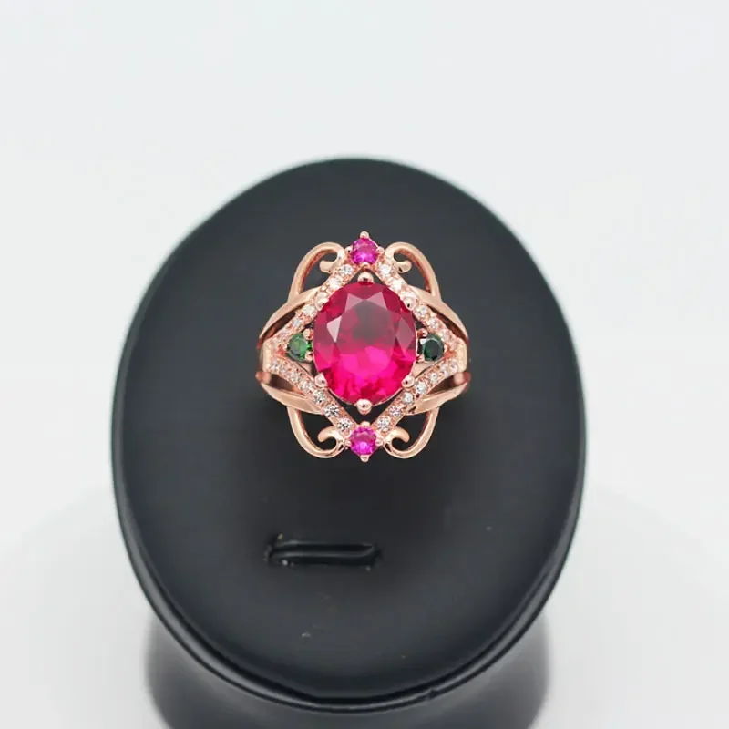 خواتم ياقوت كريستالية ملونة للنساء ، خاتم خطوبة فاخر عصري ، مجوهرات مع طلاء ذهبي وردي ، إلهام ذهبي