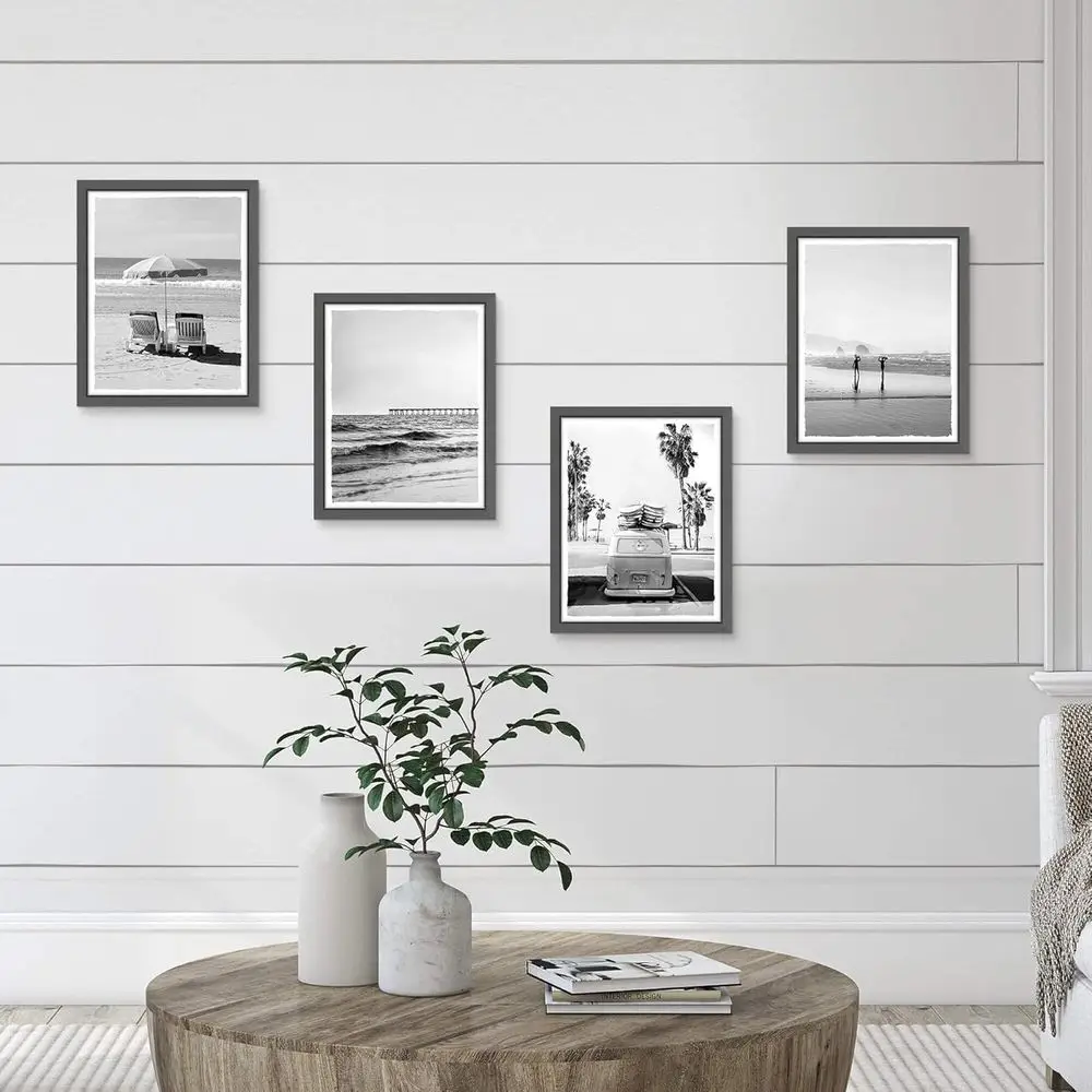 Art élégant des vagues d'océan tropicaux noir et blanc pour chambre à coucher, salon ou salle de bain - Impression verticale de paysage marin 11x14