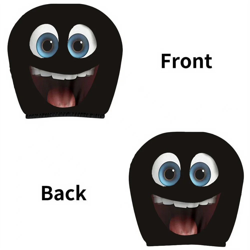 قطعتان من غطاء رأس السيارة ذو الوجه المبتسم المطبوع على الوجهين، ديكور داخلي شخصي لطيف وممتع للسيارة
