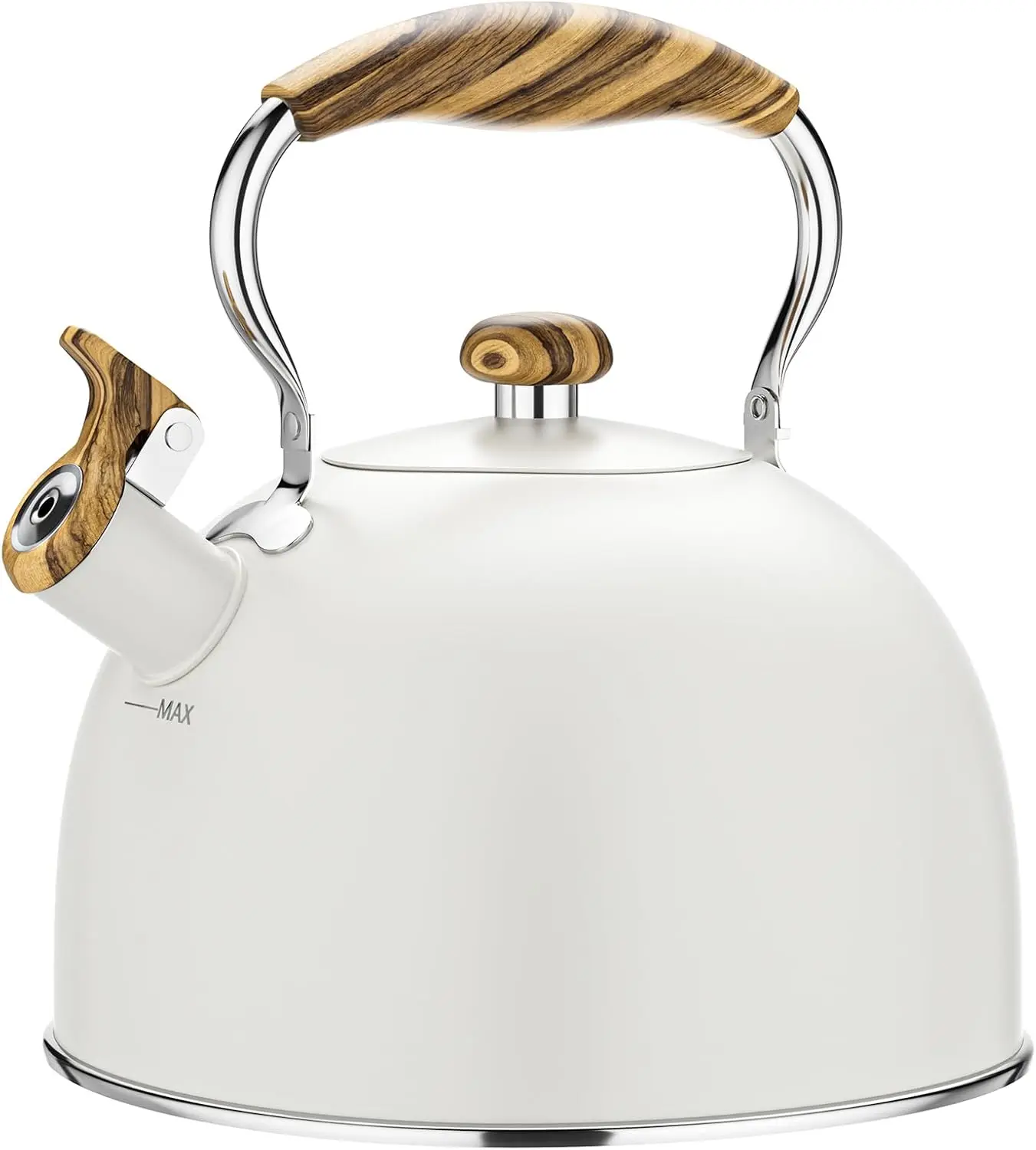 

Чайник со свистком для плиты, 2,6 л, из нержавеющей стали с деревянной ручкой, кремовый