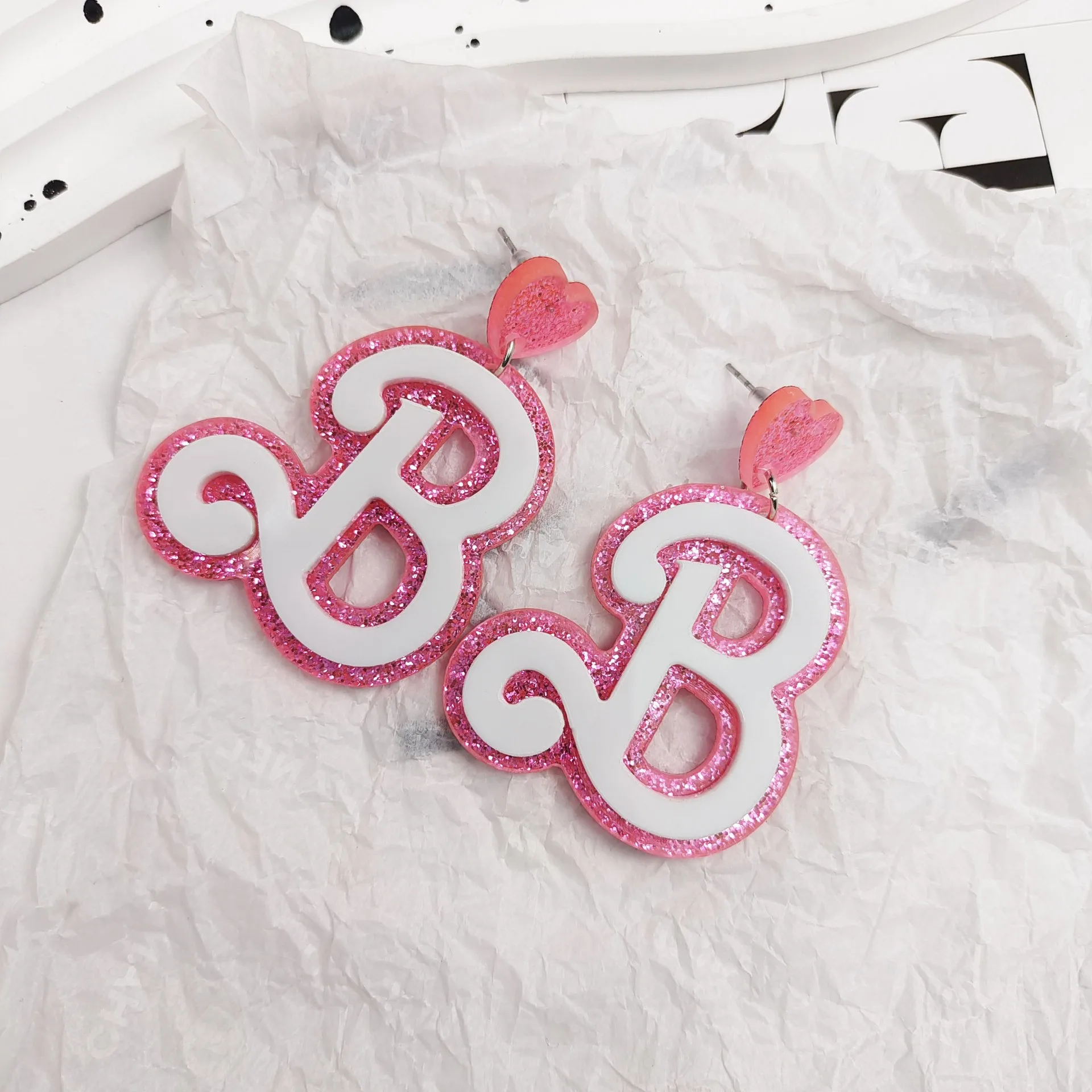 1pair Pink Acrylic Earrings B