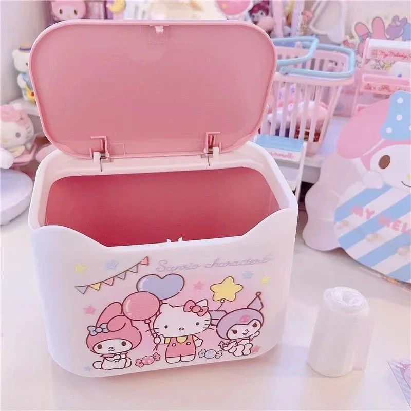 Hello Kitty Cute Kuromi My Melody Desktop Decoration Large Capacity Dorm Bounce Cover Dustbin/Trash Can/Rubbish Bin/Garbage Bin