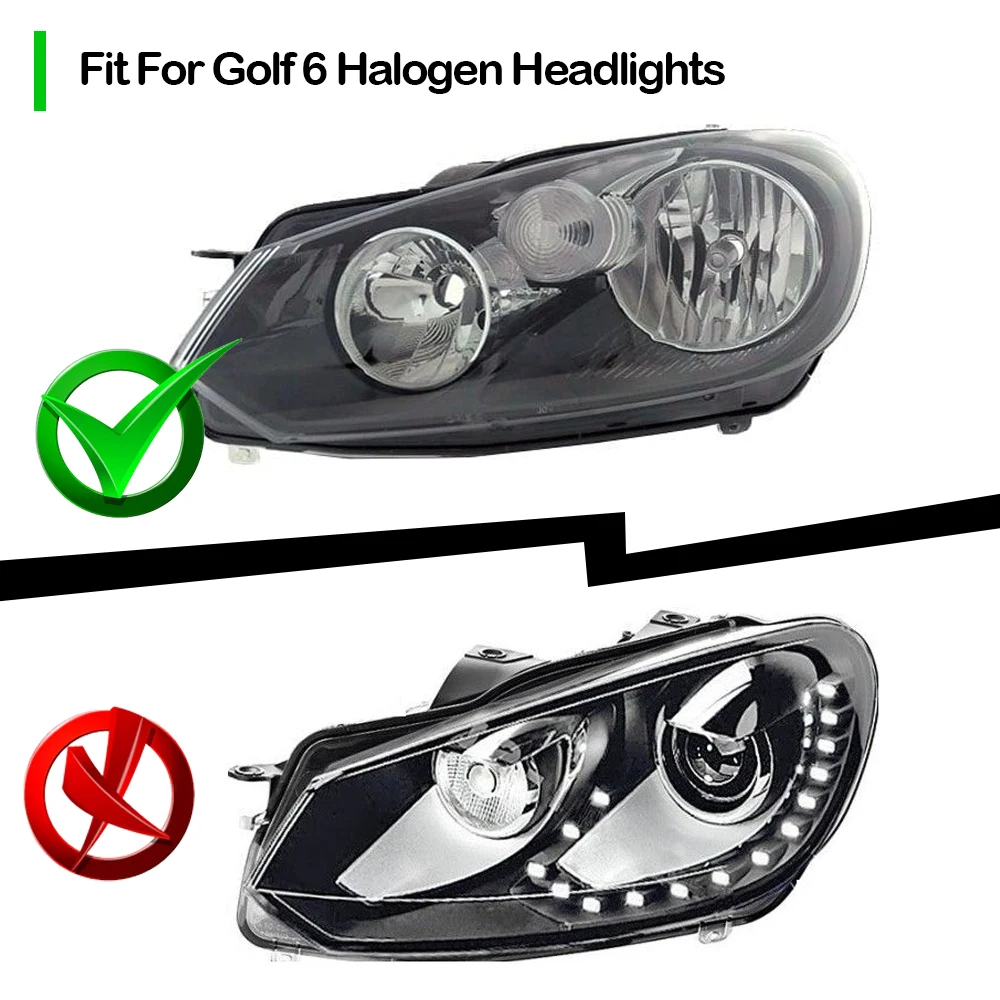 TYPY 2Pcs Car Lights For VW Golf 6 Headlight Mk6 2009-2012  LED Projector Lens headlight Yellow + White DRL Turn Signal Lamps High Beam Lamps,Plug and Play