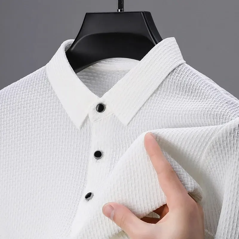 2024 Summer Men\'s Casual Polo Shirt Breathable Business Male Golf Social Short Sleeve Lapel Loose T-shirt Solid Color Cool Tops