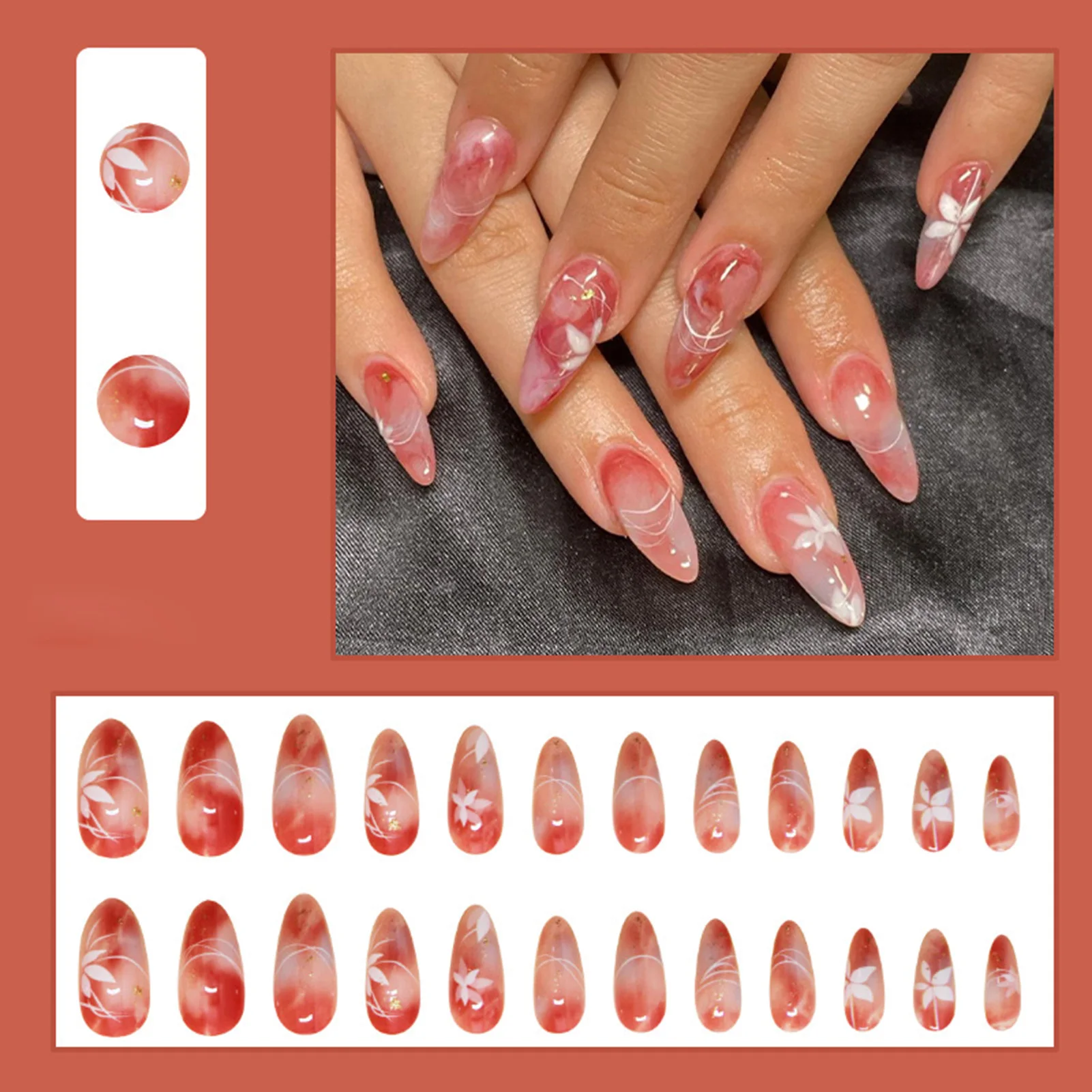 Smudging Fake Nails with Maple Leaf Print Charming Comfortable to Wear Manicure Nails for Shopping Traveling Dating