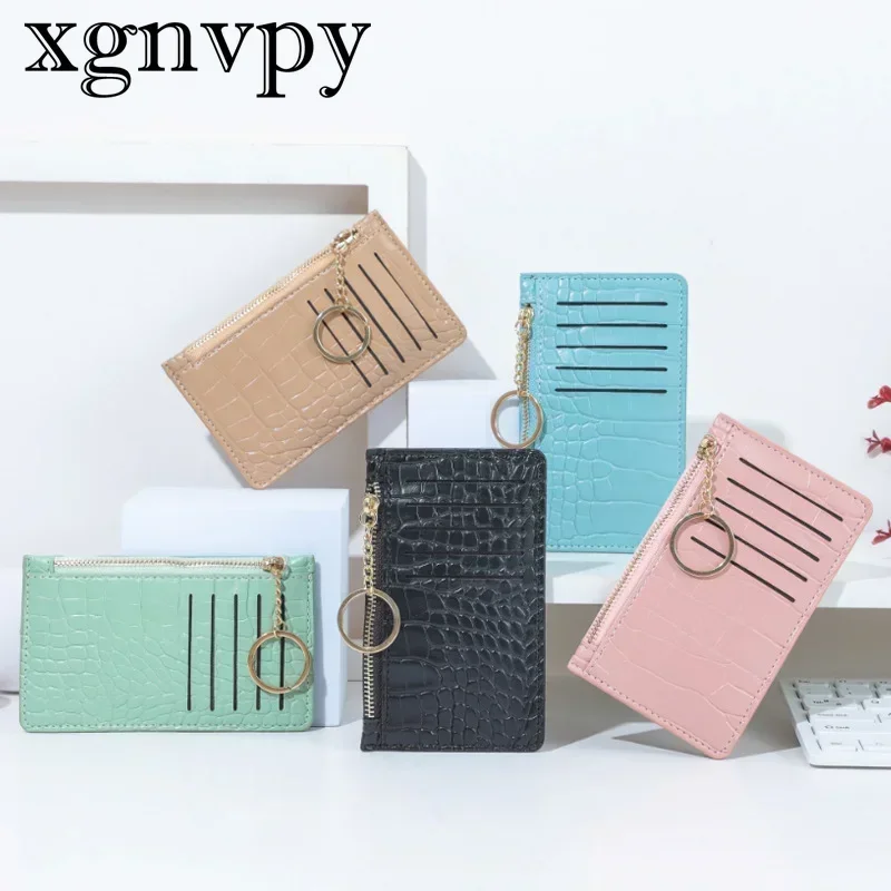 xgnvpy New Women's Card Holder Zipper Multi-Card Bag Lady's Portable Thin Wallet with Key Ring Coin Purse Organizer