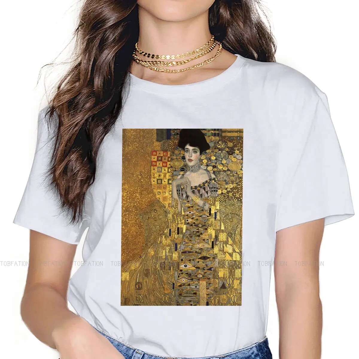 Adele Bloch-Bauer Women Tshirts Gustav Klimt Painting Aesthetic Vintage Female Clothing Oversized Cotton Graphic Streetwear