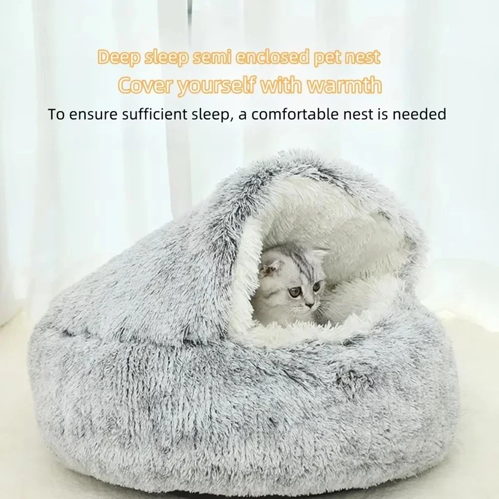 Inverno de pelúcia pet gato cama redonda gato almofada casa de gato 2 em 1 quente gatos cesta pet saco de dormir gatinho ninho canil para cães pequenos gatos