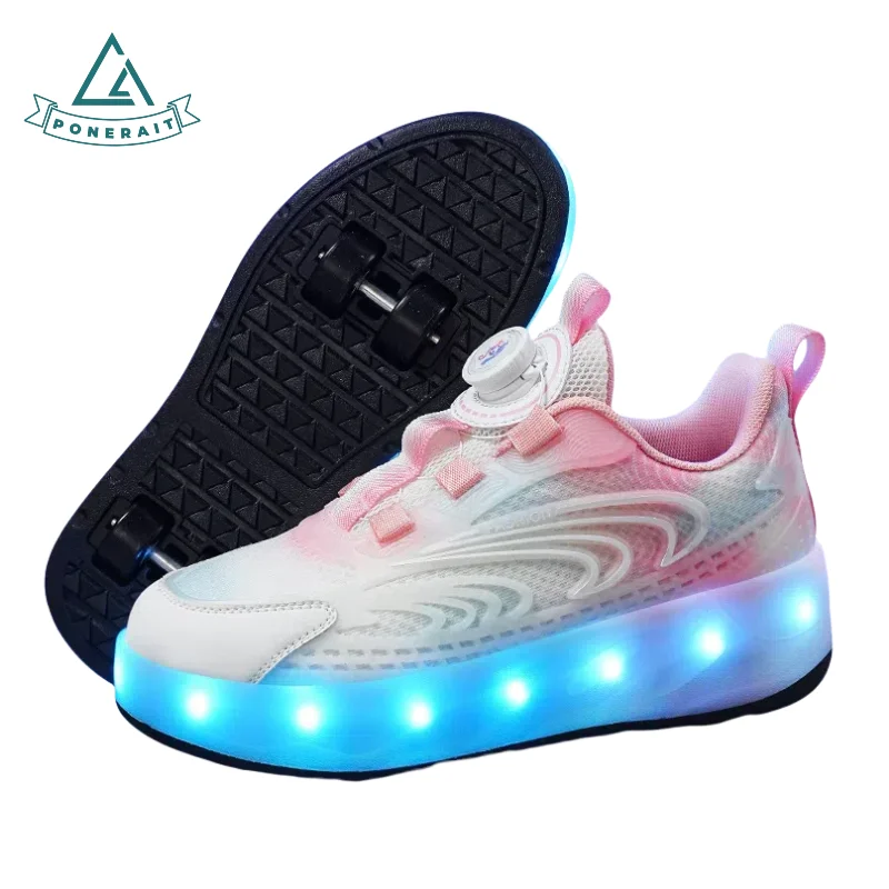 

PONERAIT Children Roller Skates Beginner-Friendly Quad Skate Shoes USB charge LED Light-Up Wheels Mesh Ventilation