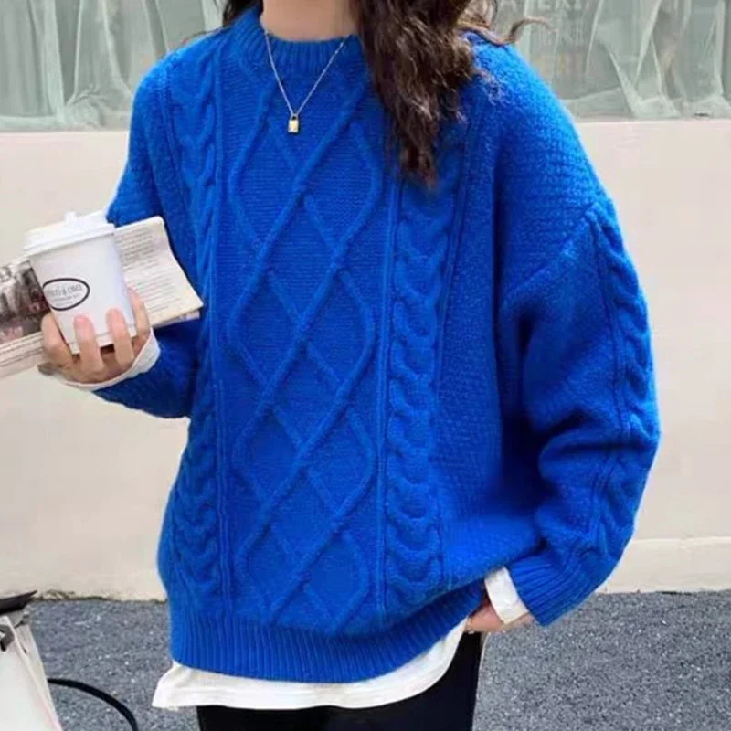 

Twist Knitted Sweater Women Pullovers Dress Autumn Winter Warm Blue Thick Jumpers Black White Crochet Y2k E-girl Jumper Cardigan