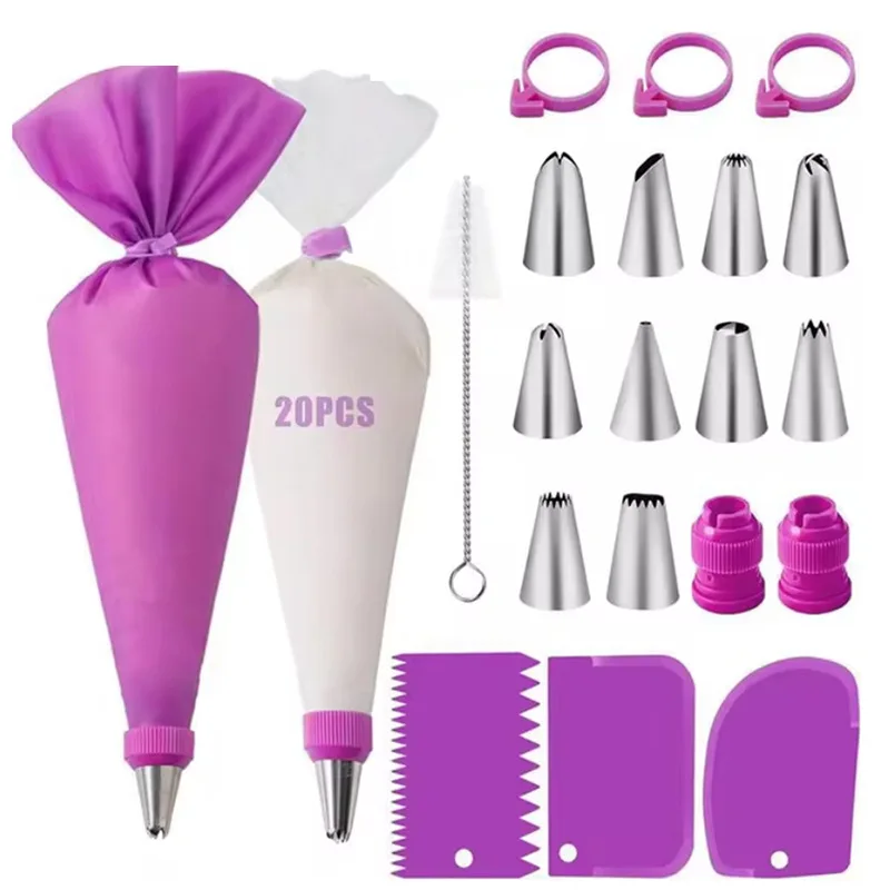 Ferramentas de tubulação de bolo saco de pastelaria de silicone reutilizável bocal de aço inoxidável saco de confeiteiro para decoração ferramenta de cozimento acessórios de cozinha