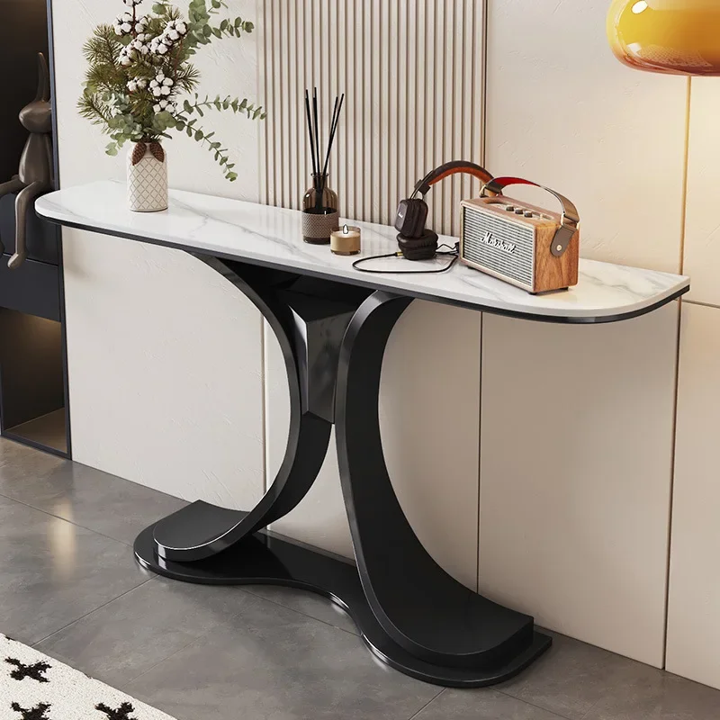 Stainless steel rock slab entrance table light luxury style against the wall foyer modern art entrance platform