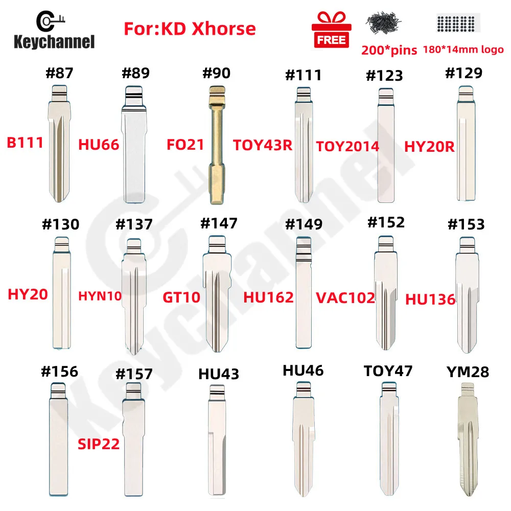 

180Pcs Car Key Blade Kit 18 Types Metal Uncut Blade TOY43 HON66 HU66 Compatible With Xhorse KD KEYDIY For Toyota Peugeot Golf