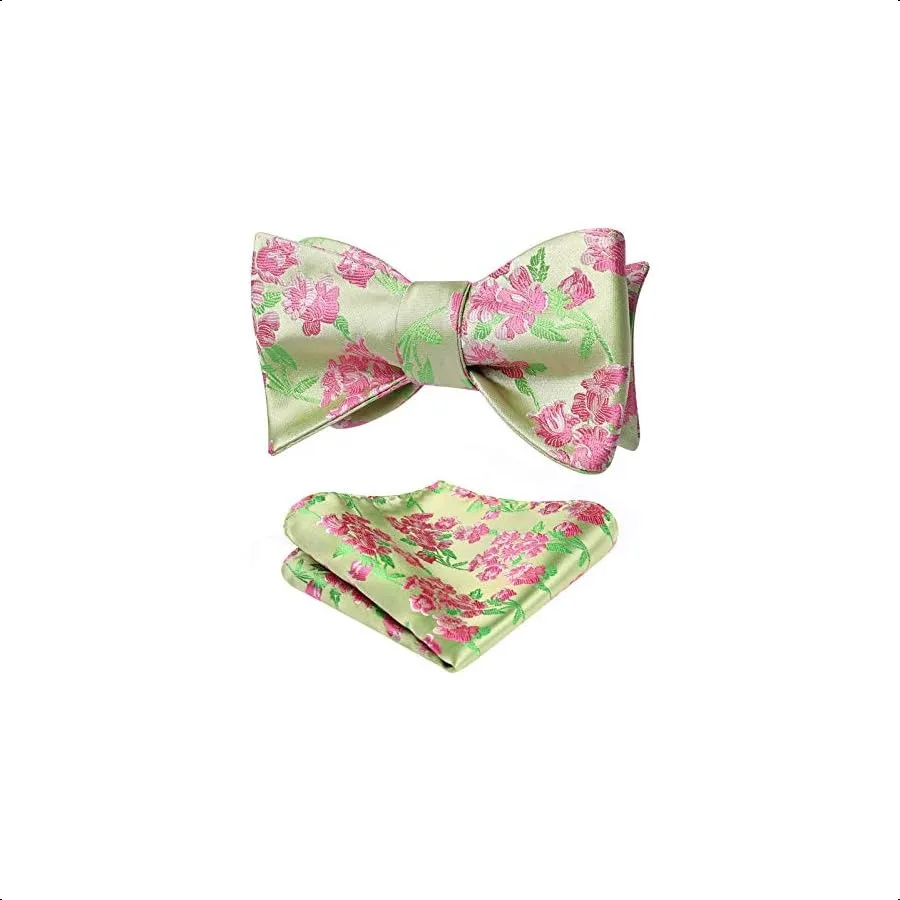 

Bow Ties for Men Floral Bowties Mens Self Tie Bow Tie Handkerchief Jacquard Woven Bowtie Pocket Square Set