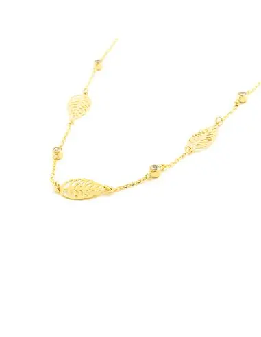 Necklace gold openwork leaves and zircons (9Kts)