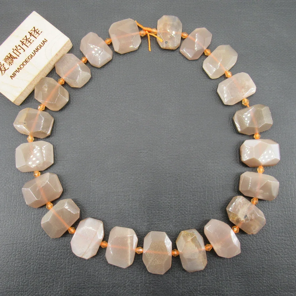 Natural Faceted Sunstone Chunky Slab Cushion Rectangle Rectangular Focal Beads 15.5