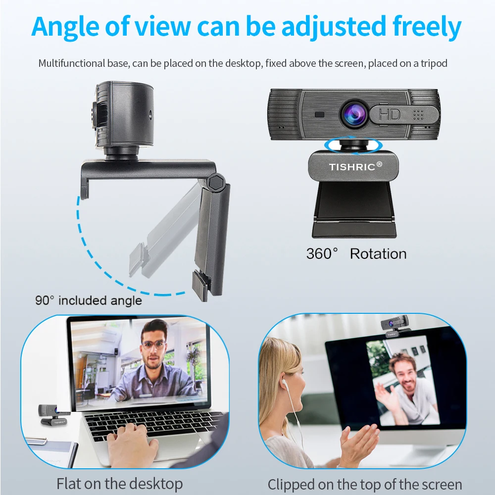 كاميرا ويب TISHRIC T200 1080P HD مع تركيز تلقائي وميكروفون مدمج - توصيل وتشغيل كاميرا USB للكمبيوتر الشخصي/الكمبيوتر المحمول/الشاشة | مدمج، ضوضاء #4