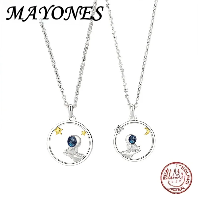 

Original Design Astronaut Couple Necklace really 925 Sterling Silver Star And Moon Fashion Pendant