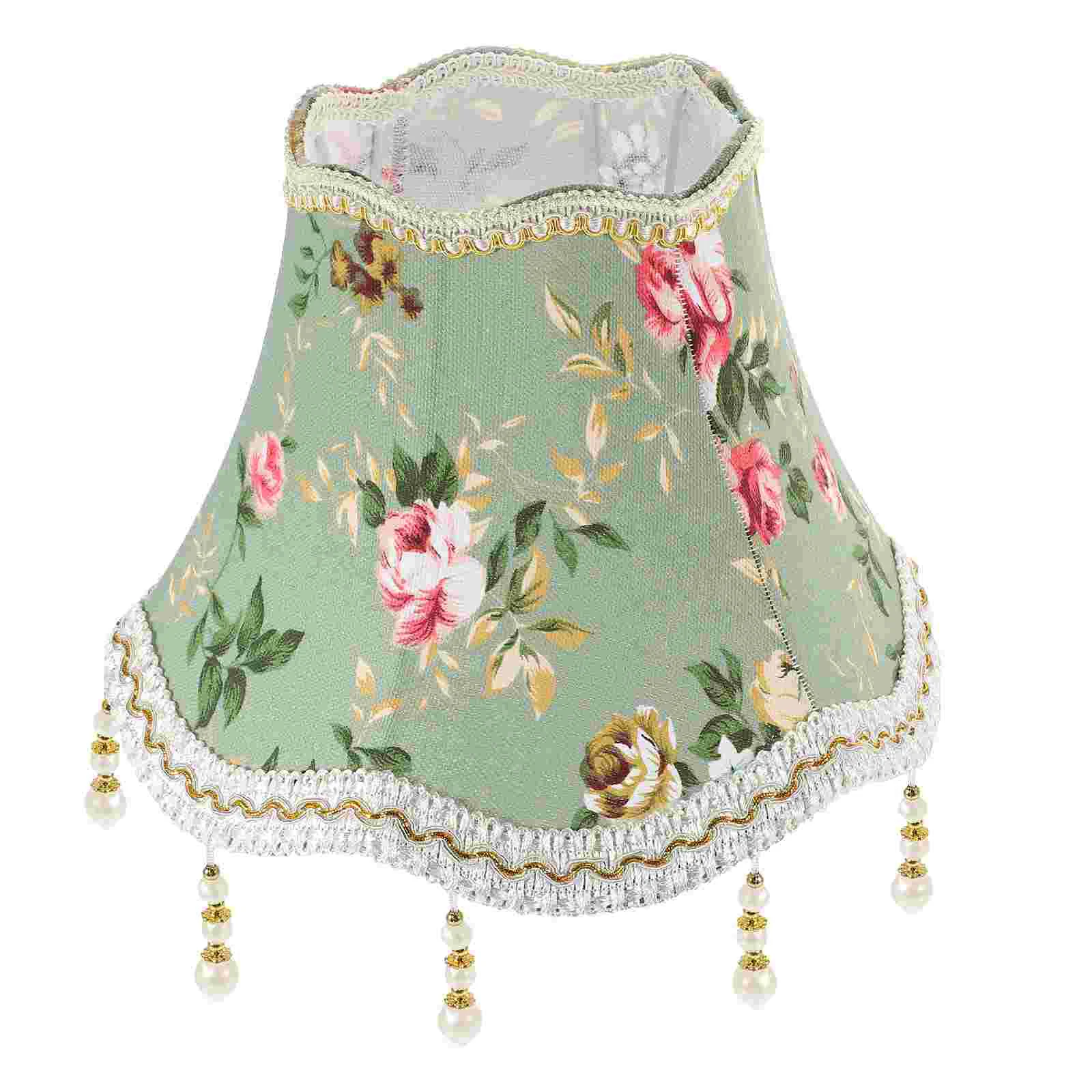 

Hotel Home Romantic Bead Pendant Fabric Lampshade (light Green Jacquard - Lower Opening 25cm) High-end Table