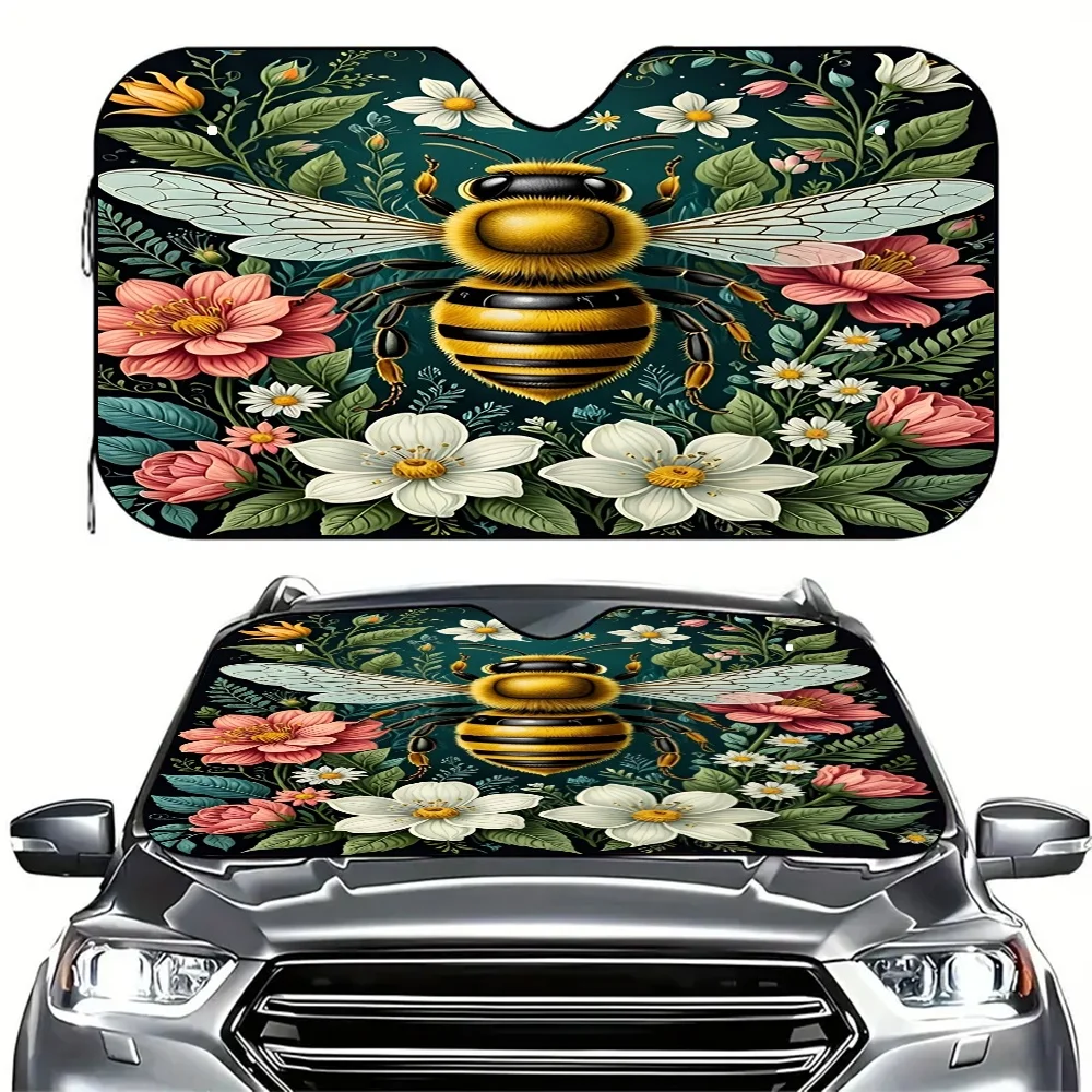 Pare-soleil pour pare-brise Bee In Floral Bliss, 1 pièce, housse de voiture SUV/camion, Protection UV et auvent pliable réfléchissant la chaleur, adapté pour, Tr