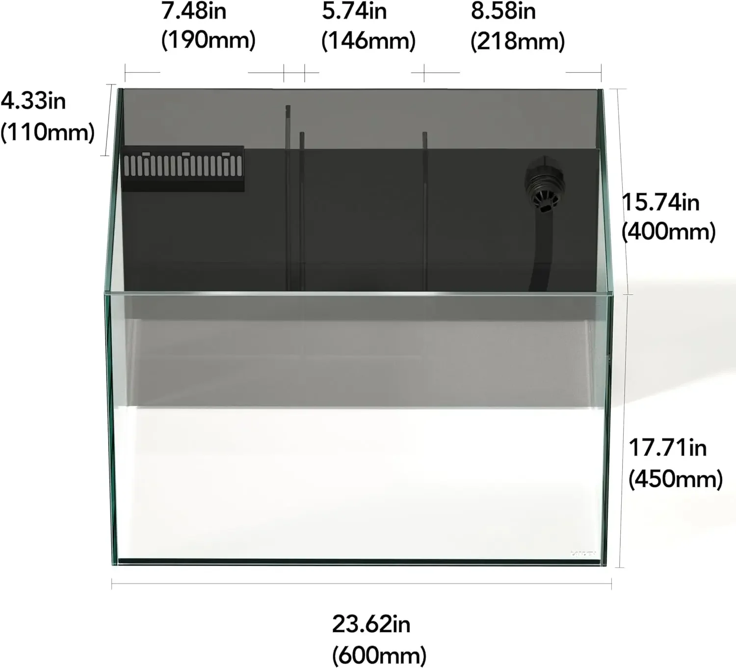 60P 26.23 Gallon Ultra Clear All Glass Rimless Low Iron Aquarium Tank with Rear Filtration for Salt and Fresh