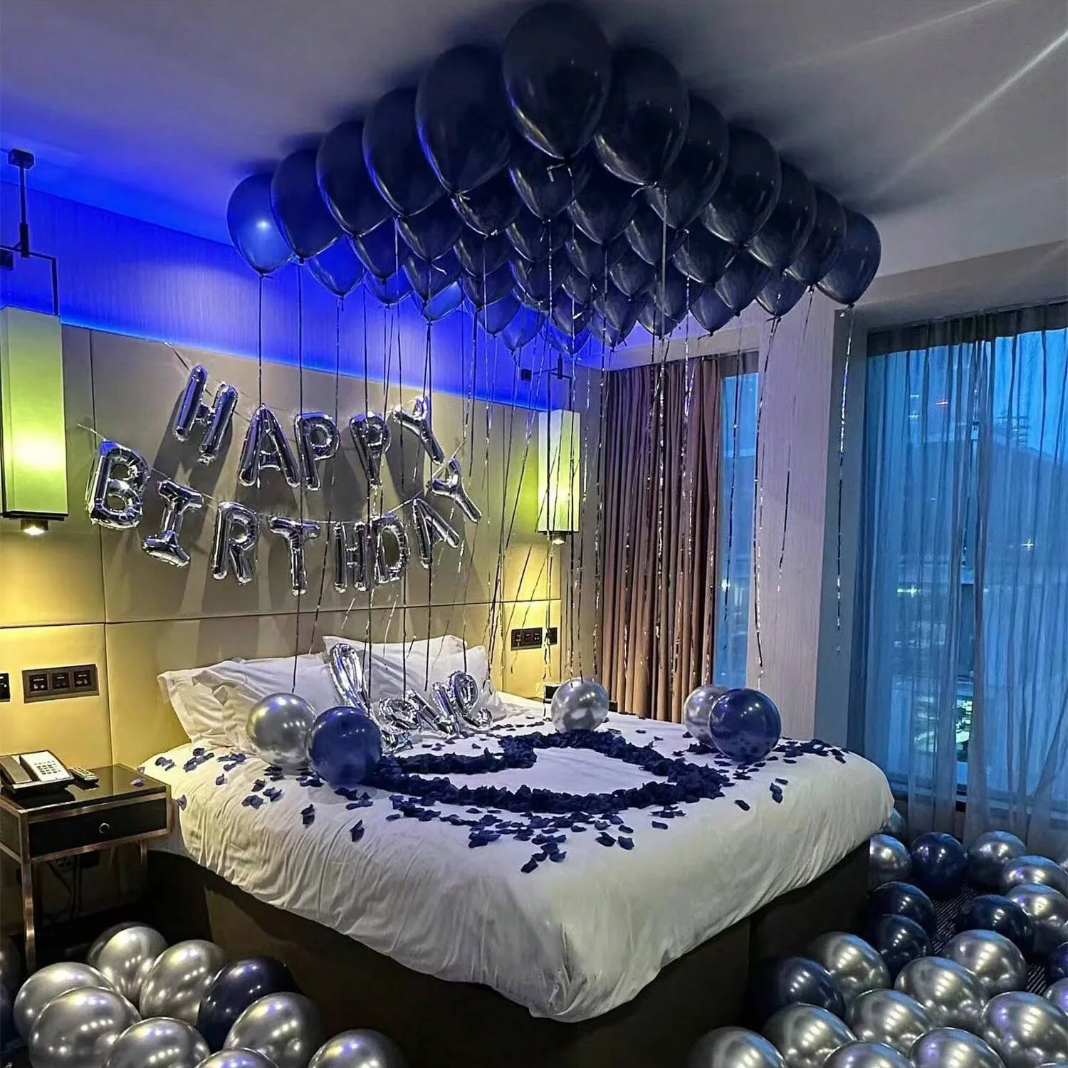 Marineblaues Ballon-Set, silberner Geburtstagsbrief-Aluminiumfolienballon, geeignet für Geburtstagsfeier, Hausdekoration, Foto-Requisiten