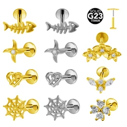 Fish Labret Piercing G23 Titanium Heart Earring Push In Stud Flower Cartilage Flatback Nose Stud Piercing Body Jewelry