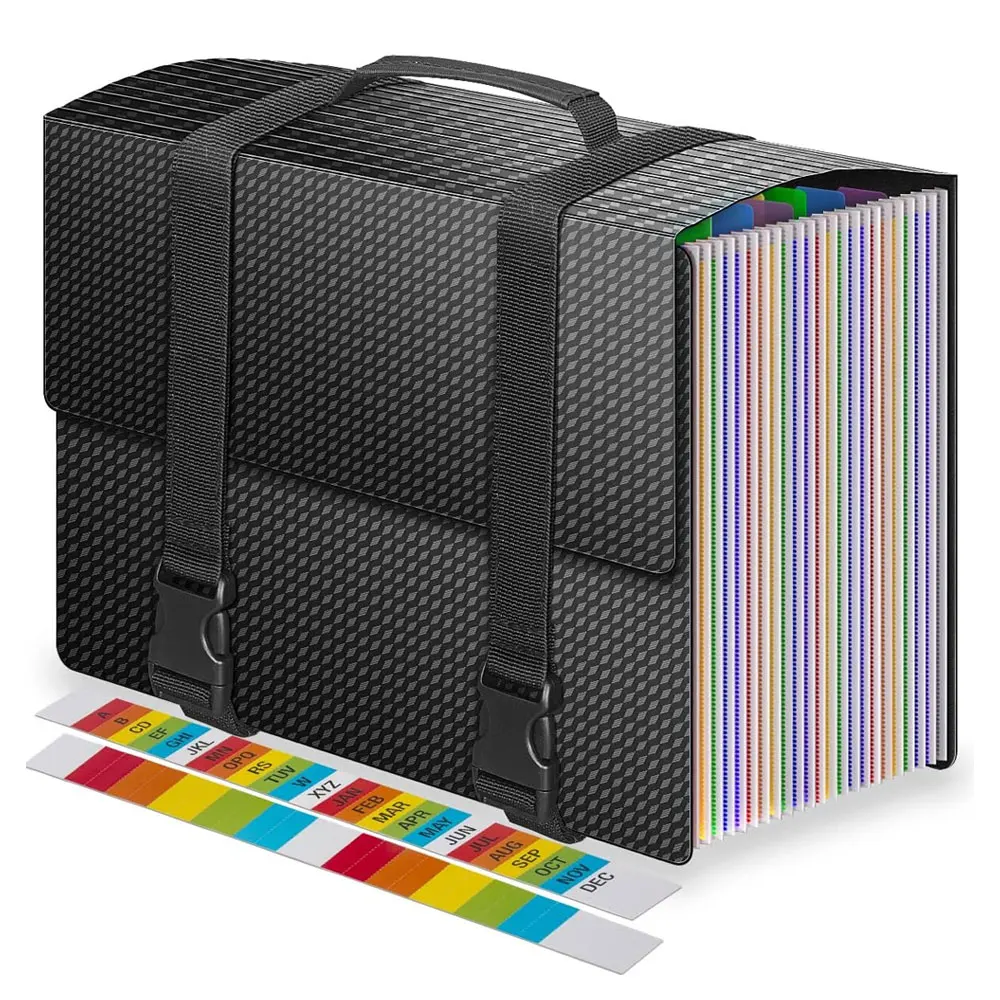 Carpeta de documentos expandible, organizador de documentos estilo acordeón con 25 bolsillos y asa, adecuado para la organización de documentos.