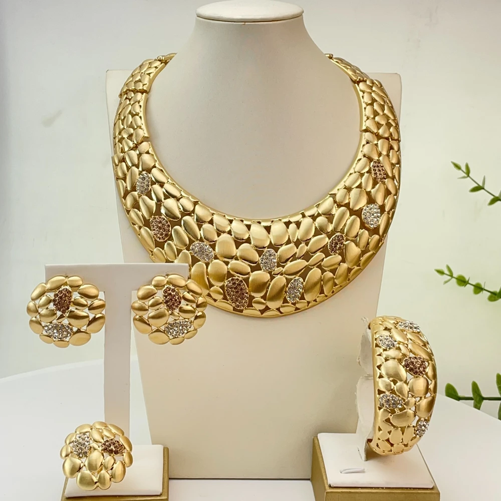 Image of Italienischer schlichter Stil, große, auffällige Halskette, luxuriöse Qualität, afrikanisches Brautschmuck-Set für Frauen, Partygeschenke FHK29658