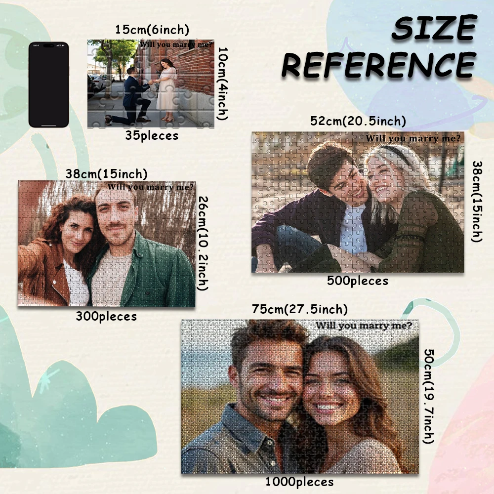 35/150/300/500/1000 قطعة صور مخصصة شخصية الضغط الألغاز بازل قطع الألغاز المخصصة في صور هدية الطفل