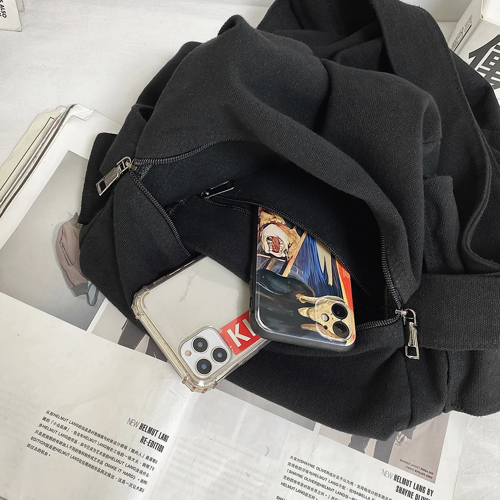 

Messenger Pouch Zipper Closure Purses Bag Large Capacity Canvas Shoulder Bag 11.4x9.8(H)x8.7(W)​in for Shopping Travel School