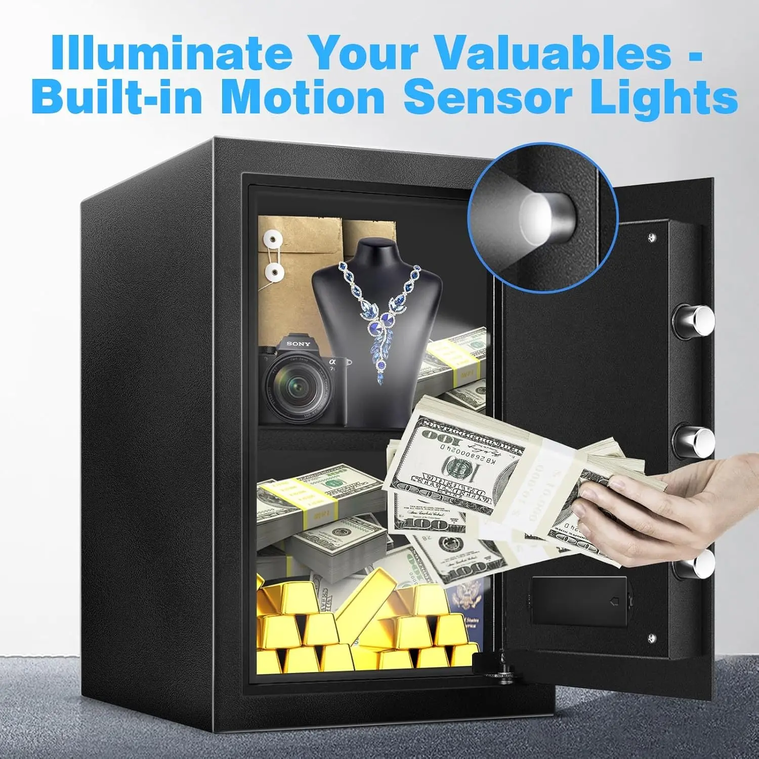 Safe Box 2.2 Cu Ft, Steel Security with Digital Electronic Keypad, Safety Lock Box, Sensor Light, Removable Shelf, Home Safe for