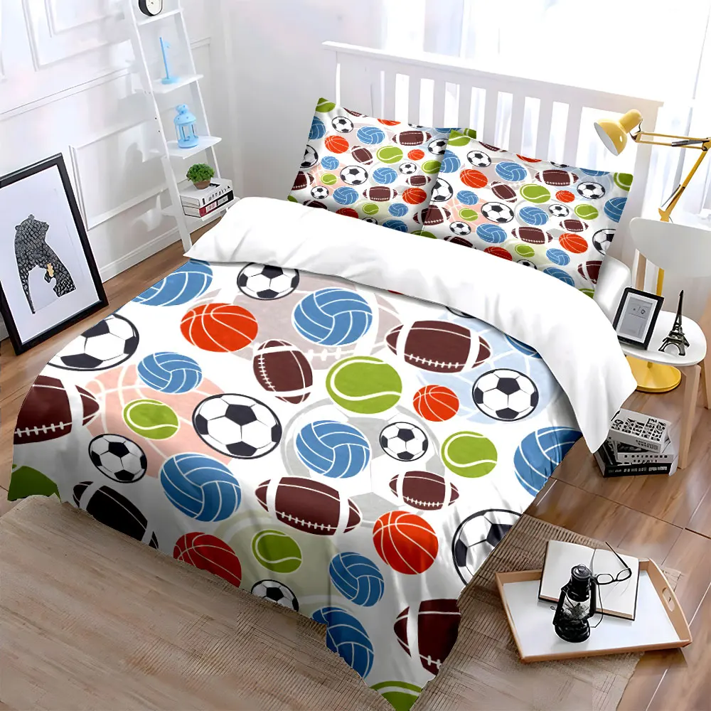 All Sports Balls Pattern 3PCS Bedding Set Soft Duvet cover Pillowcase Set for Multi-Sport Fans Bedroom Decor