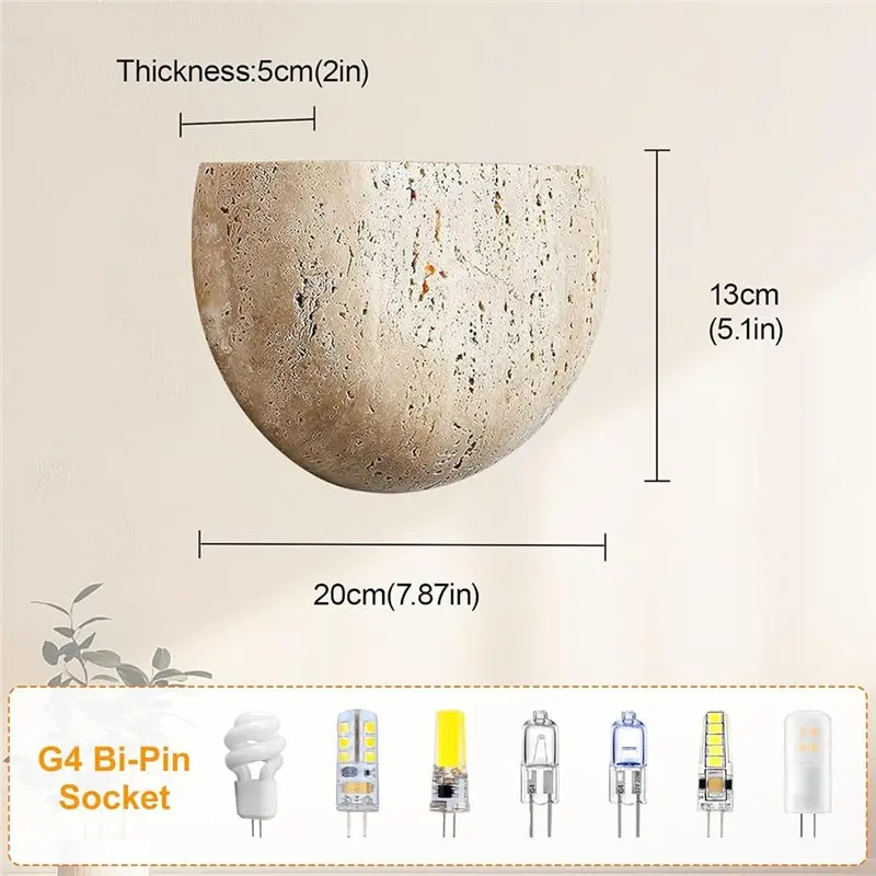 Hot Sale-Yellow Travertine Wall Lamp Semi-Circle Modern Marble Wall Light Natural Stone Shade Art Lighting Fixture For Farmhouse