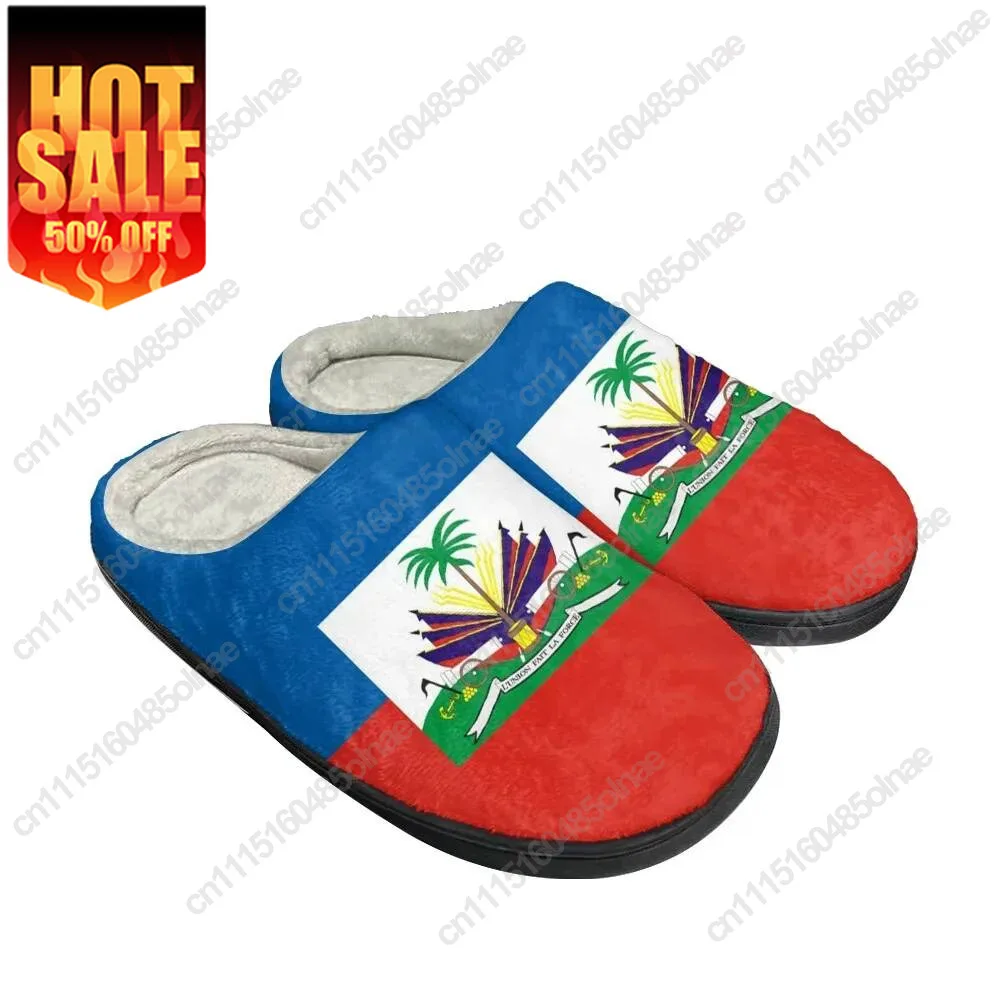 Hot Great Haiti Flag Cotton Custom Slippers Mens Womens Latest Sandals Bedroom Plush Indoor Keep Warm Shoes Thermal Slipper